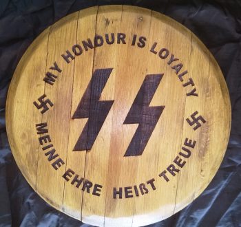 My Honour is Loyalty…..oak whisky barrel lid.