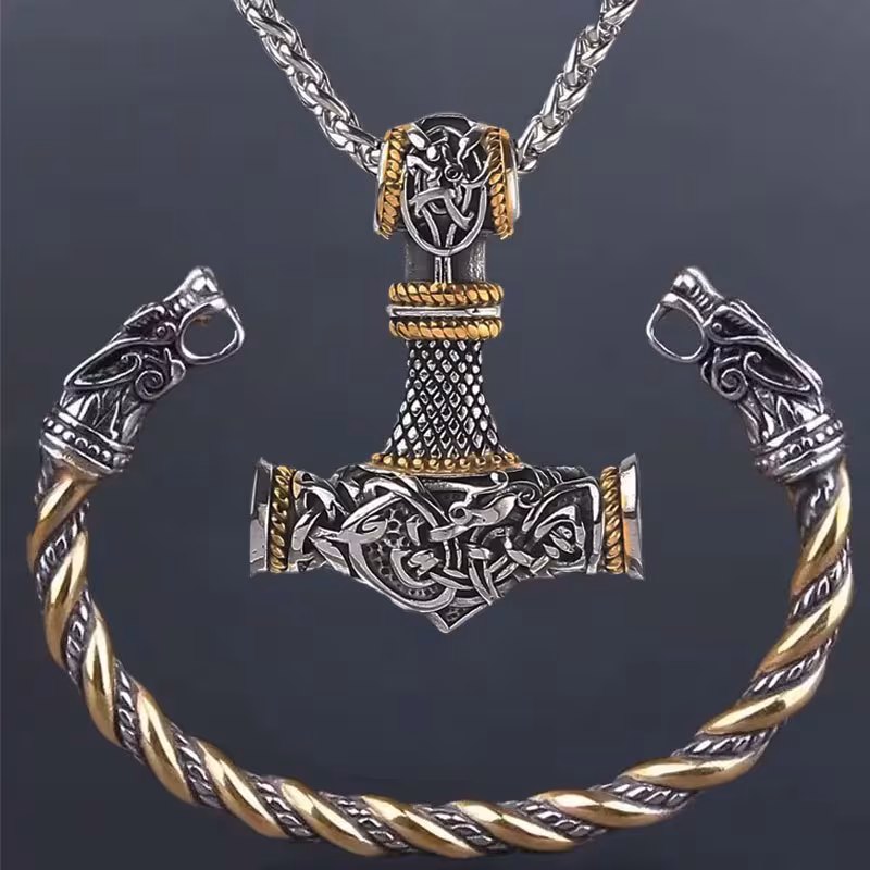 Viking Thor's Hammer and Bracelet set